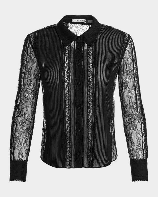 Willa Mixed-Media Lace Placket Top